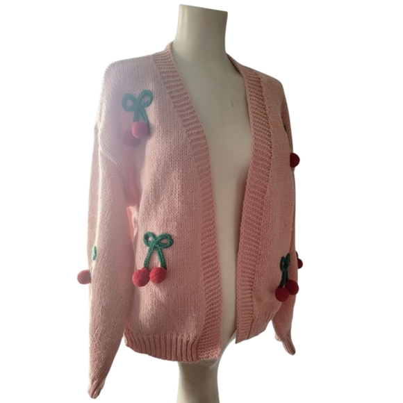 Luna Ivy Pink Cherry Embellished Cardigan Sweater Anthropologie New With Tags XS - Picture 4 of 6